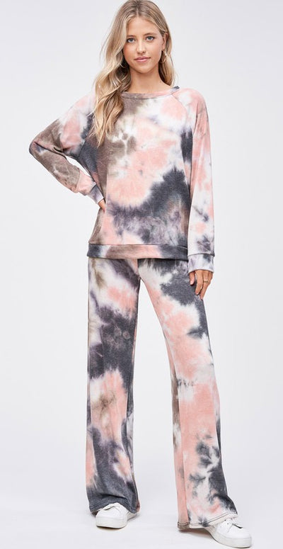 Brand: Phil Love | Coral & Gray Tie Dye Lounge Set Tie Dye Plush & Cozy Loungewear Set | Made in USA | Classy Cozy Cool Clothing Boutique