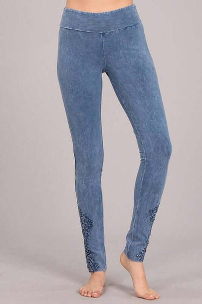 Chatoyant Light Denim Mineral Washed Jeggings with Crochet Ankle Detail Hem Style# C30396 | Women's Fashion Clothing made in USA | Classy Cozy Cool Boutique