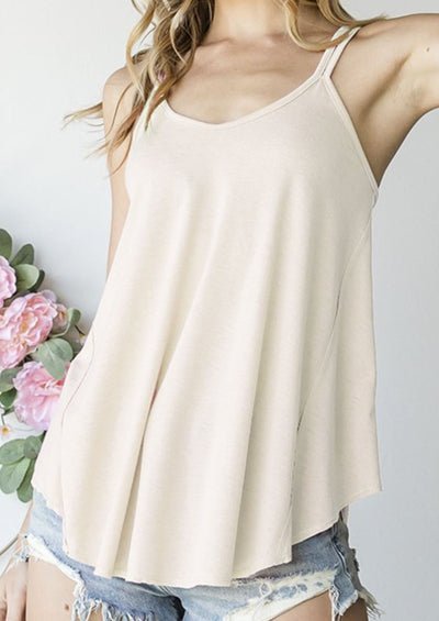 Ivory Strappy Crossed Back Soft Flowy Ladies Tank Top  | Brand: Bucket List | Style # T1714 | Made in USA | Classy Cozy Cool Women’s Clothing Boutique