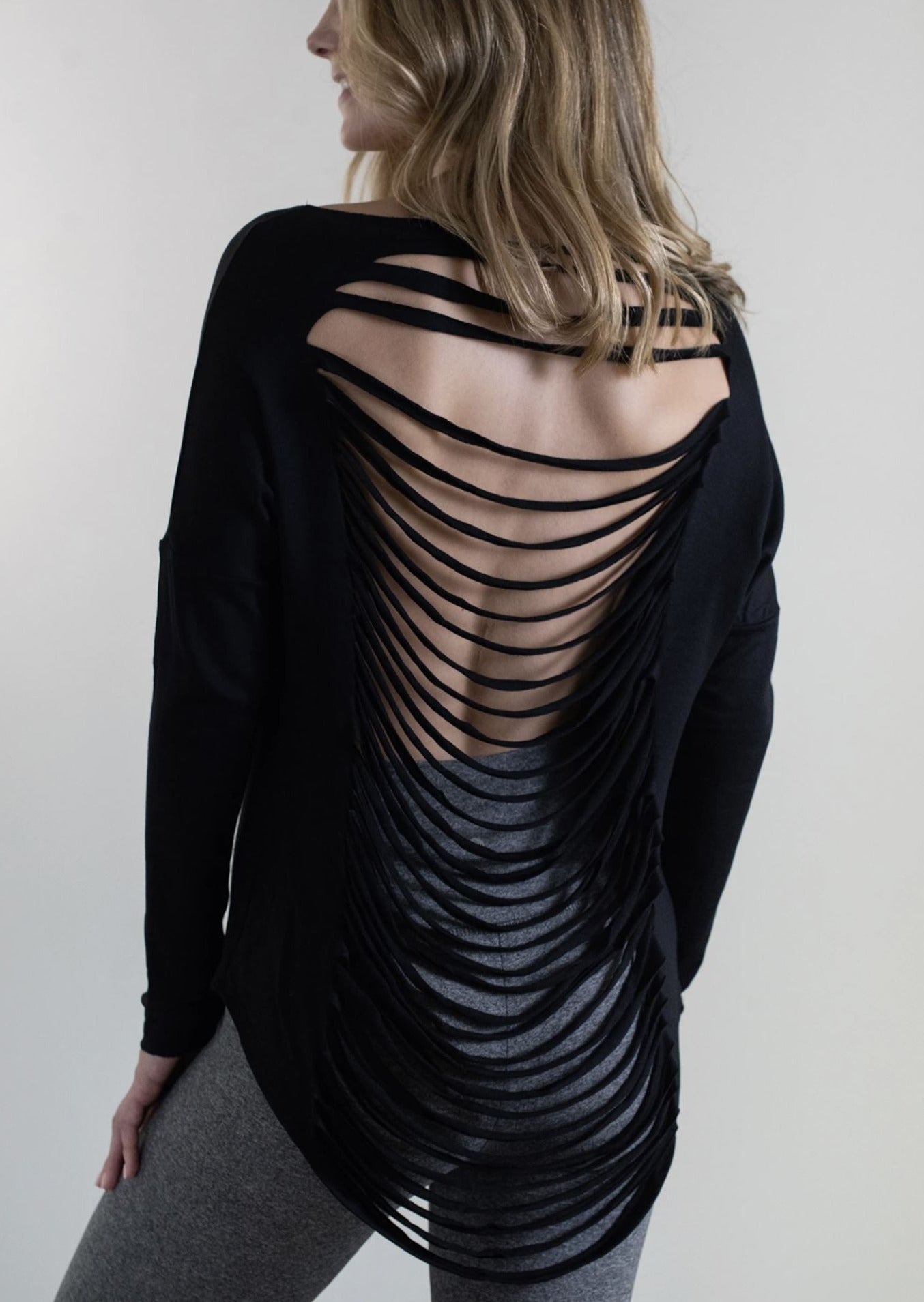 Made in USA | JALA Black Sari Top with Cut Out Back | Made in USA | Classy Cozy Cool Women's Clothing Boutique