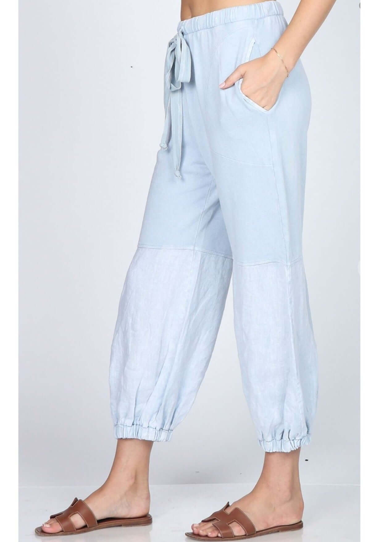 Baby Blue M. Rena Style# S4979 Linen Mineral Washed Luxury Joggers Made with the finest quality fabrics, dyed and handled in small-batch production | Made in USA