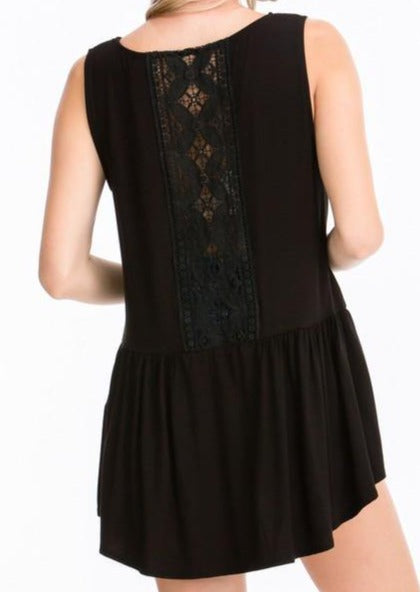 Brand: CY - Black Ruffled Sleeveless Top Crochet Back -  adult, Blouse, Clothes, female, made in usa, new, Plus, Shirt, Spring, Summer, Wardrobe Essentials, Women, Women's Clothing - Classy Cozy Cool Boutique