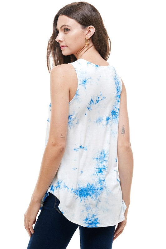 USA Made White & Ocean Blue Summer Full Length Tie Dye Tank Top | This tank is a summer must-have! Classy Cozy Cool Women's American Clothing Boutique