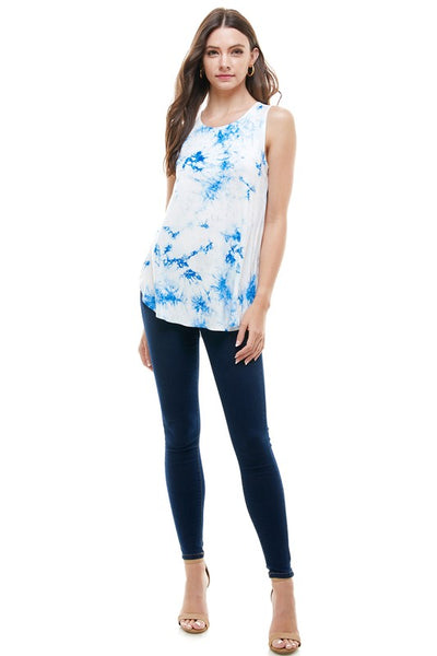 USA Made White & Ocean Blue Summer Full Length Tie Dye Tank Top | This tank is a summer must-have! Classy Cozy Cool Women's American Clothing Boutique
