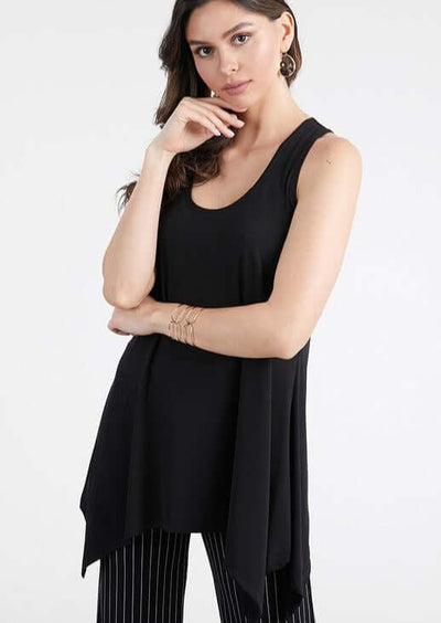 Made in USA Ladies Sleeveless black shark bite hem tunic jersey material dressy or casual | Classy Cozy Cool Women's Made in America Boutique