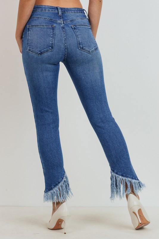 Brand: Just Black Denim - Mid Rise Fringe Ankle Jeans -  Ankle Cropped, Blue, BoHo, Clothing, Denim, Featured, Fringe, Jeans, Made in America, made in usa, Mid Rise, Spring, Women - Classy Cozy Cool Boutique