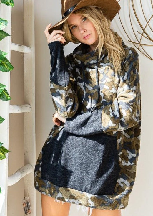 Soft Brushed Camo Mock Neck Sweatshirt | Bucket List | Style T1201 | Made in the USA | Classy Cozy Cool Women’s Clothing Boutique