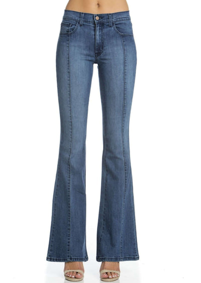 Made in USA Jeans | Rumor Has It Front Seam Flared Denim Jeans Medium Wash | O2 Denim Style PF3023 | Classy Cozy Cool Women’s Clothing Boutique