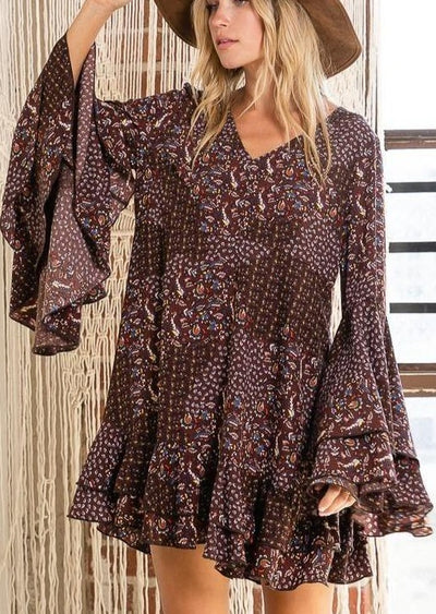 BoHo Floral Print Tiered Ruffle Mini Dress | Bucket List | Style D2016   | Made in the USA | Classy Cozy Cool Women’s Clothing Boutique
