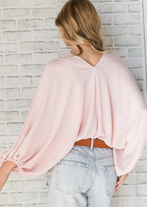 Back View Bucket List Style T1272 Billowy Draped Dolman Sleeve V-Neck Top | Made in USA | This top is truly unique & you will get compliments | Classy Cozy Cool