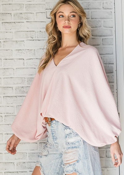 Bucket List Style T1272 Billowy Draped Dolman Sleeve V-Neck Top | Made in USA | This top is truly unique & you will get compliments | Classy Cozy Cool