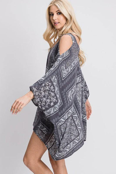 Brand: Jade by Jane - Paisley Cold Shoulder Caftan -  beach, Beach Wear, Bohemian, BoHo, Clothes, Cold Shoulder, Made in America, made in usa, Navy, Paisley, Plus, Poncho, Spring, Summer, Tunic, vacation, Women - Classy Cozy Cool Boutique