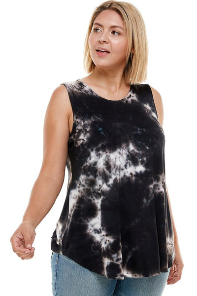 Plus Size Ladies Black & White Summer Full Length Jersey Tie Dye Tank Top | Made in USA | Classy Cozy Cool Women's American Clothing Boutique