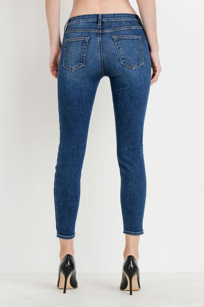 Just Black Denim | Two Tone Mid Rise Cropped Stretch Skinny Jean | Style # BP201J | Made in the USA | Classy Cozy Cool Women’s Clothing Boutique
