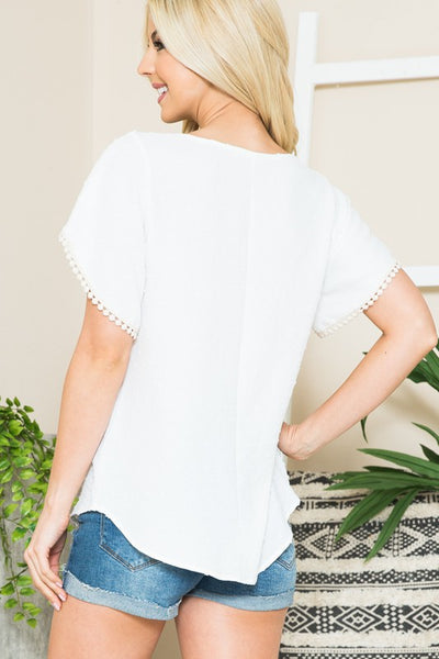 USA Made Tulip Sleeve Swiss Dot Off White Ladies Blouse.  Perfect spring & summer dressy blouse for church, lunch & more.  Classy Cozy Cool Boutique