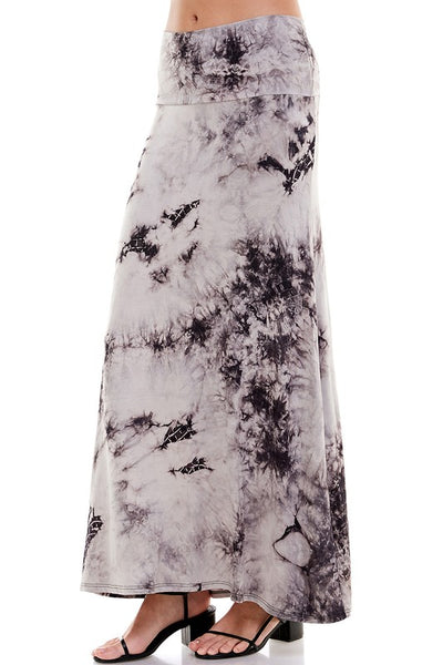 Made in USA Ladies Black & Gray Tie Dye Maxi Skirt | Flounce around in this fun & comfy maxi skirt with the fold over waist | Classy Cozy Cool Boutique