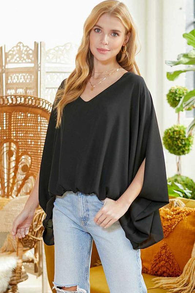 Brand: Twenty Ten - High Low V-Neck Black Loose Fit Blouse -  Best Dressed, Black, Blouse, Made in America, made in usa, Oversized, Spring, Summer, V Neck, Wardrobe Essentials, Women - Classy Cozy Cool Boutique