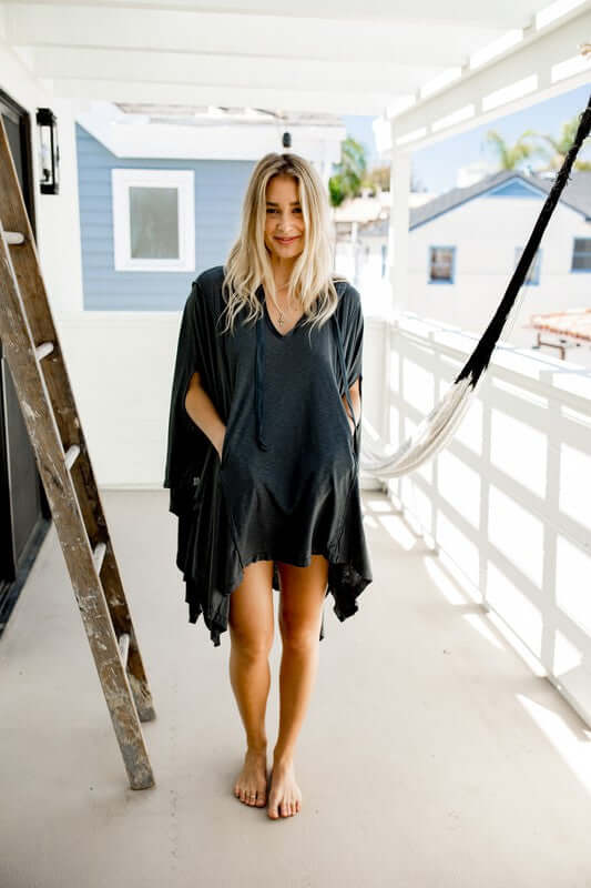 Sleepaholik Palisades Poncho in Dark Gray Made in USA! Superior quality & amazingly soft with hand cut destroyed edges. Perfect as Beach Cover Up! 