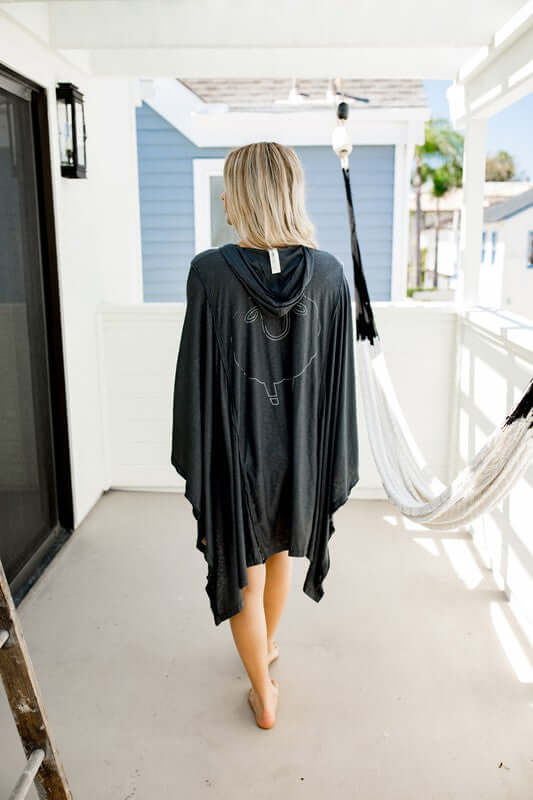Sleepaholik Palisades Poncho in Dark Gray Made in USA! Superior quality & amazingly soft with hand cut destroyed edges. Perfect as Beach Cover Up! 