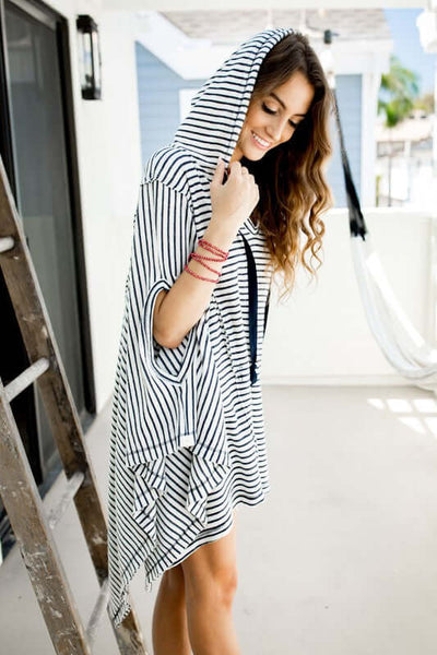 Vintage Washed Terry Striped Poncho Made in USA! Superior quality Carefully Vintage Washed and amazingly soft with hand cut destroyed edges. Perfect as Beach Cover Up! Classy Cozy Cool Women's Clothing Boutique