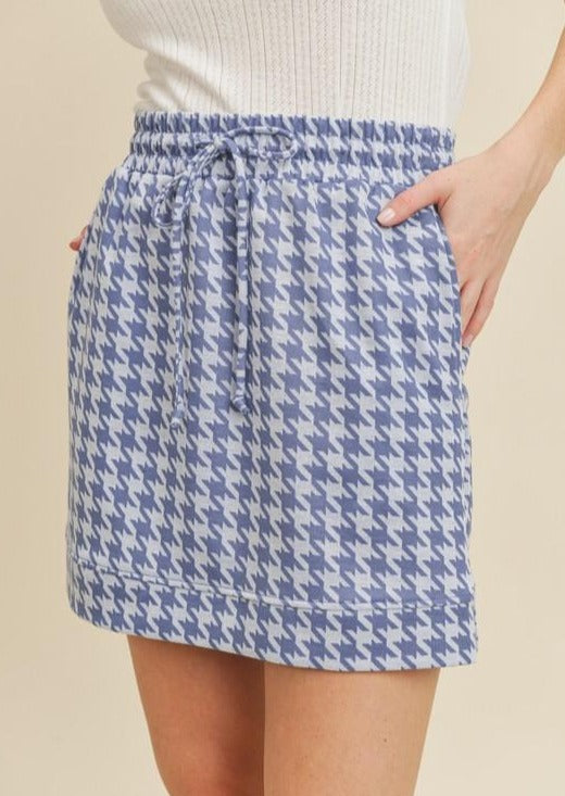 Brand: If She Loves | Be Intentional Blue Houndstooth Skirt |  Style ISS1158 | Made in USA & Sold at Classy Cozy Cool Women's Clothing Boutique
