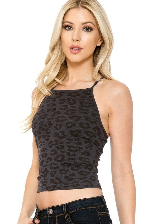 Ribbed Leopard Cami Tank Top - Clearance Final Sale