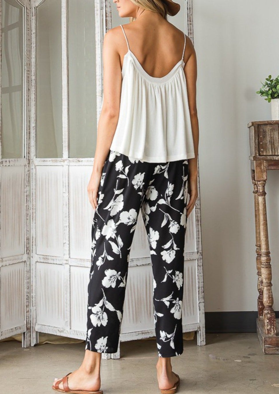 Made in USA | Brand: Bucket List | Floral Print Smocked waist Pants With Pockets - Style P5059 | Classy Cozy Cool Women's Clothing Boutique
