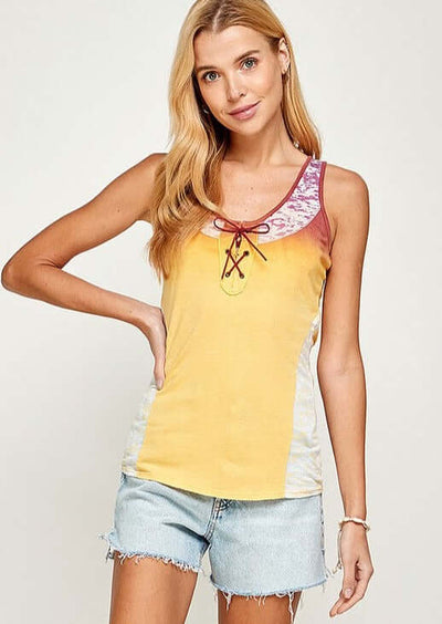 Ladies Sunset Ombre Tank Top Made in USA one-of-a-kind urban yellow Ombre dye with burnout contrast, this 100% Supima cotton top | Made in USA