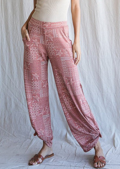 7th Ray Paisley Print Tie Hem Pants with Pockets | Made in USA | Boho style casual pants | Classy Cozy Cool Women's Clothing Boutique