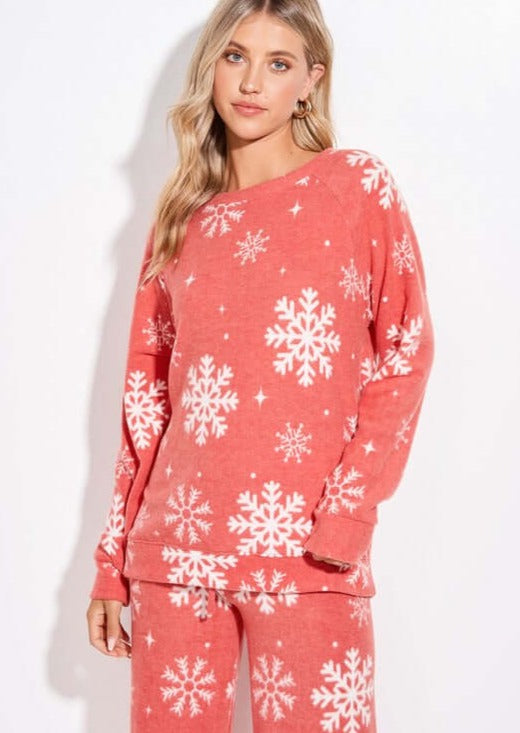 Brand: Phil Love | Red Snowflake Christmas Loungewear Pajama Set | Proudly Made in the USA | Women's Made in America Boutique