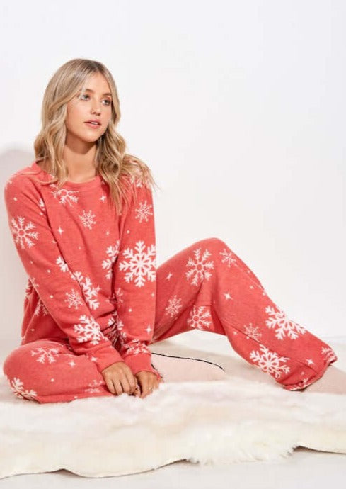 Brand: Phil Love | Red Snowflake Christmas Loungewear Pajama Set | Proudly Made in the USA | Women's Made in America Boutique