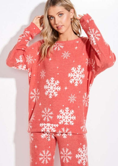 Brand: Phil Love | Red Snowflake Christmas Loungewear Pajama Set | Proudly Made in the USA | Women's Made in America Boutique