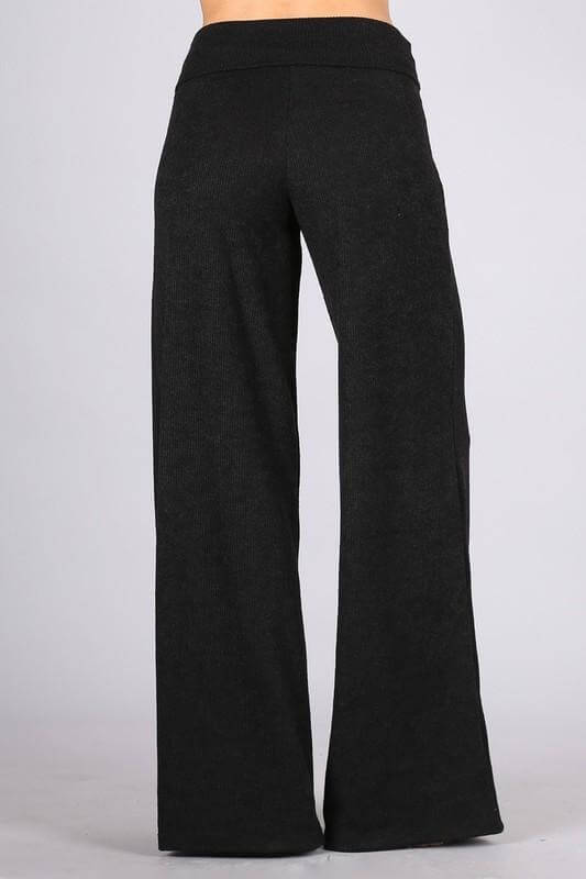 Chatoyant Sleek Hacci Mélange Sweater Knit Pants with Fold Over Waist Band Style# C30668 | Made in USA | Classy Cozy Cool Women's Clothing Boutique