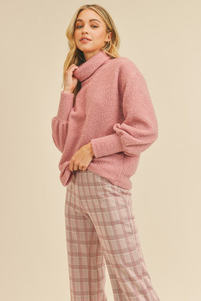 Brand: If She Loves | If She Loves Be Grateful Pink Turtleneck Snow Sweater | Style IST1188A | Made in USA | Classy Cozy Cool Women's Clothing Boutique
