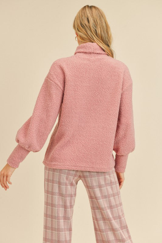 Brand: If She Loves | If She Loves Be Grateful Pink Turtleneck Snow Sweater | Style IST1188A | Made in USA | Classy Cozy Cool Women's Clothing Boutique