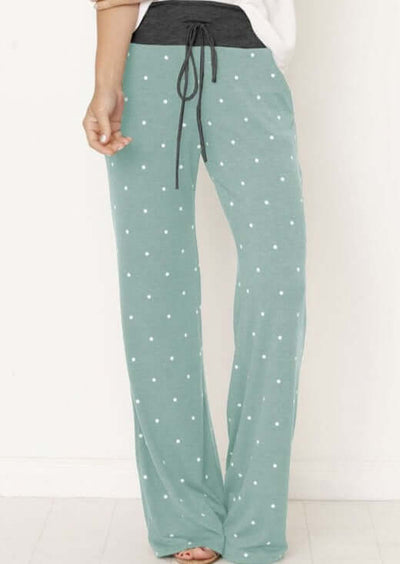 Ladies Cozy Drawstring Polka Dot Lounge Pants in Sage Green | Made in USA | Classy Cozy Cool Women's American Made Boutique