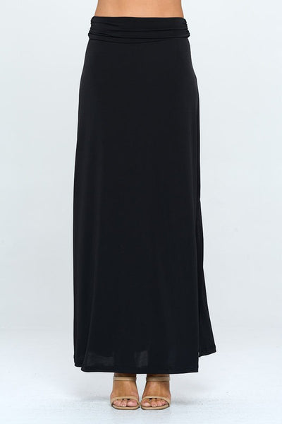 Renee C Black Maxi Skirt with Side Slit | Made in USA | Full Length, Side Slit Below Knee, Stretchy Jersey Material, Versatile | Classy Cozy Cool