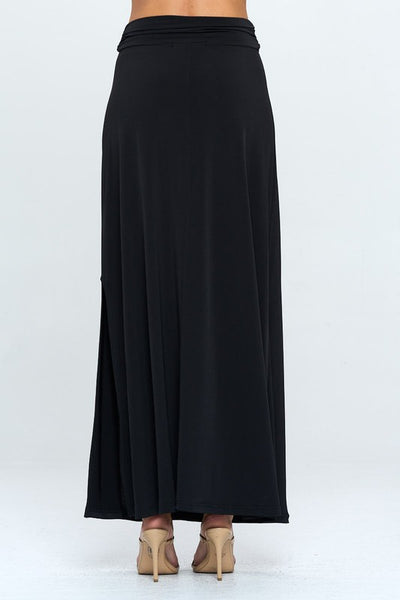 Renee C Black Maxi Skirt with Side Slit | Made in USA | Full Length, Side Slit Below Knee, Stretchy Jersey Material, Versatile | Classy Cozy Cool