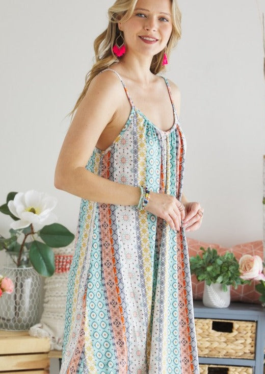 Made in USA | Adora Ladies Pastel Colors Aqua & Pink Sleeveless Super Soft Summer Dress  | Light & Flowy Fit | Classy Cozy Cool Women's Boutique