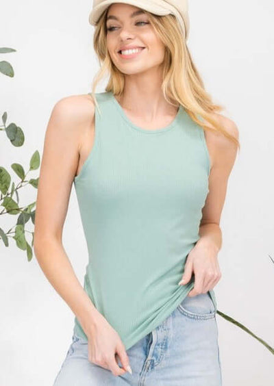 Made in USA | Ladies Perfect Ribbed Summer Tank Top in Black, White, Flamingo Pink & Sage Green | Classy Cozy Cool Women's American Boutique