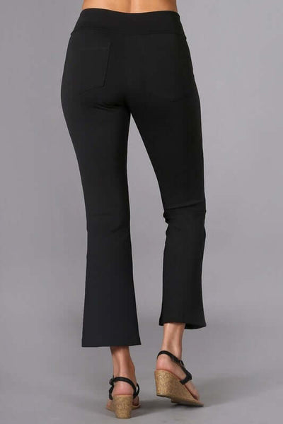 Chatoyant Black Capri Stretch Pants with Slight Bell Flare & Back Pockets | Style# P30687 | Made in USA | Classy Cozy Cool American Boutique