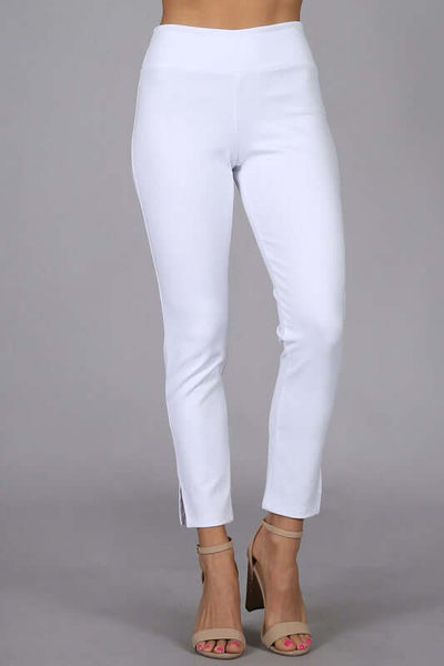 Chatoyant White Capri Stretch Pants with Side Slit & Back Pockets | Style# P30686 | Made in USA | Classy Cozy Cool American Made Boutique
