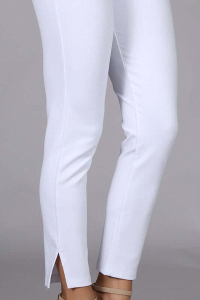 Chatoyant White Capri Stretch Pants with Side Slit & Back Pockets | Style# P30686 | Made in USA | Classy Cozy Cool American Made Boutique