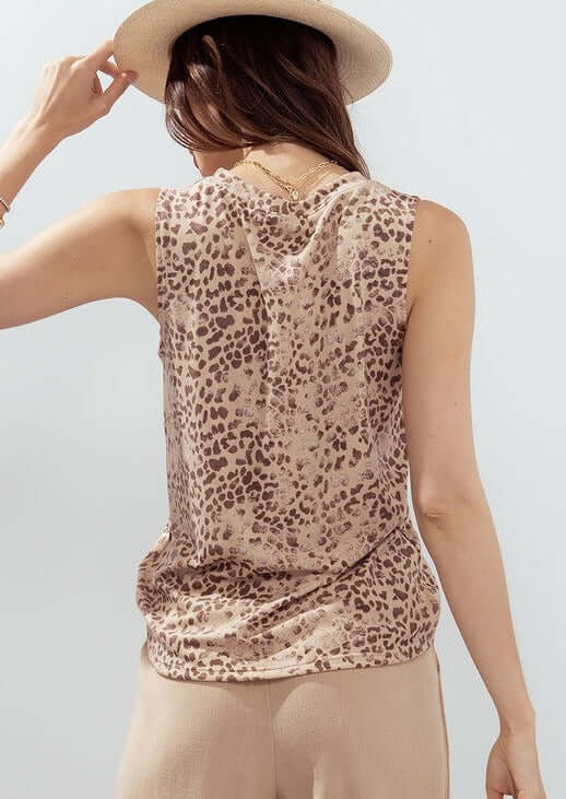 Made in USA Super Soft Ladies Leopard Print High Neck Sleeveless Tank Top -Longer Length | Classy Cozy Cool Made in America Boutique
