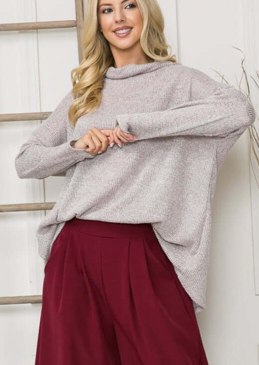 Orange Farm Clothing Oversized Lightweight Cowl Neck Knit Sweater in Rose Color.  This oversized boxy fit top is super lightweight & slouchy | Made in USA 