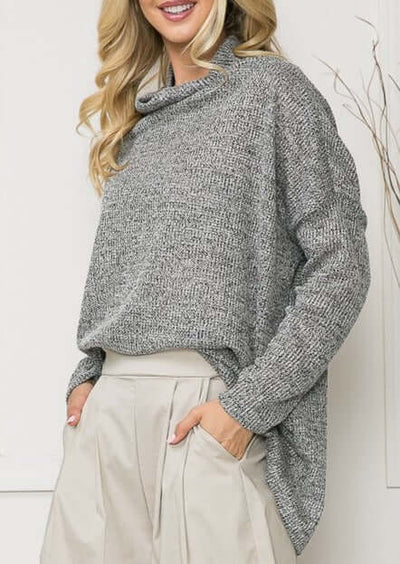 Orange Farm Clothing Oversized Lightweight Cowl Neck Knit Sweater in Gray Color. This oversized boxy fit top is super lightweight & slouchy | Made in USA
