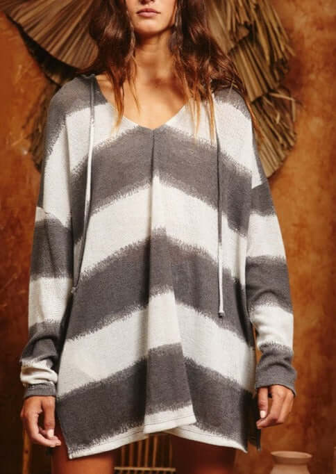 Bucket List Big Stripes Lightweight Hoodie Style# T1281 | Made in USA | Subtly Sheer Mesh Lightweight, Slouchy Cute Look 