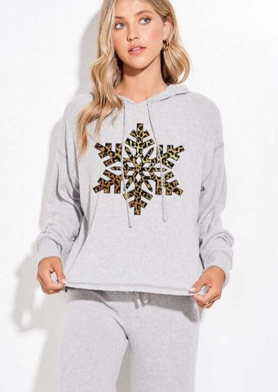 Brand: Phil Love | Gray Leopard Snowflake Christmas Loungewear Pajama Set | Proudly Made in the USA | Women's Made in America Boutique