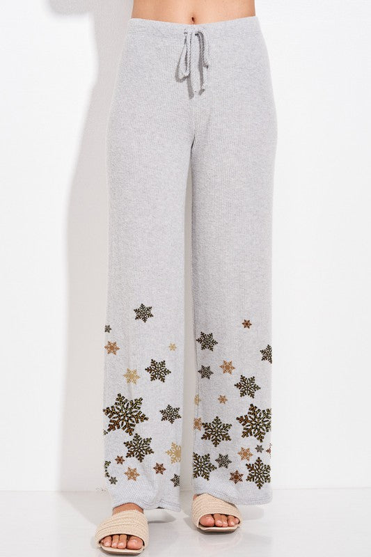 Brand: Phil Love | Gray Leopard Snowflake Christmas Loungewear Pajama Set | Proudly Made in the USA | Women's Made in America Boutique