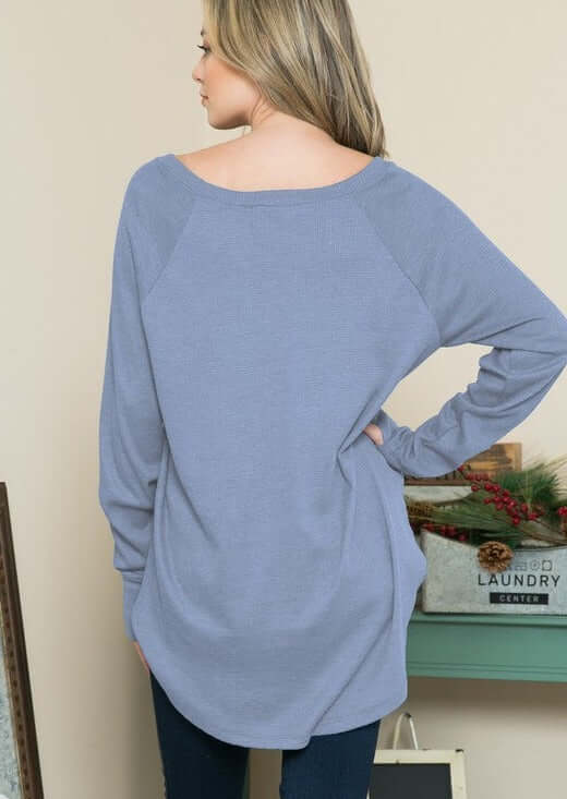 USA made ladies easy everyday ultra lightweight tunic with thumb holes in slate blue | Made in America Women's Clothing Boutique